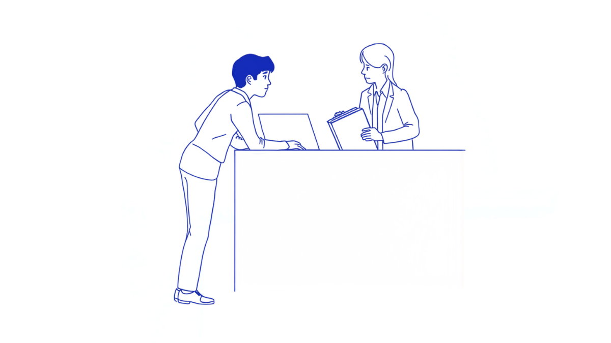 総務窓口で質問しているイラスト